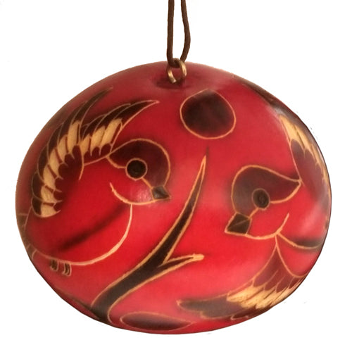 <center>Red Gourd Ornament with Etched Birds (Back View) crafted by Artisans in Peru </center>