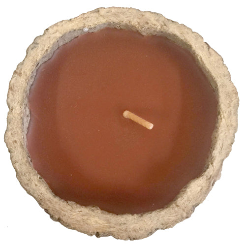 <center>Brazil Nut Pod Candle with Vanilla Scent Crafted in Peru </br>Measures: ~ 2-1/4" to 2-3/4” high and 4” to 4-1/2” in diameter </br>