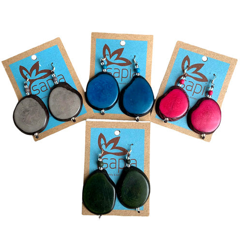 Pendientes de rebanada de Tagua- Verde Bosque/Turquesa/Fucsia/Gris -Comercio Justo- Colombia