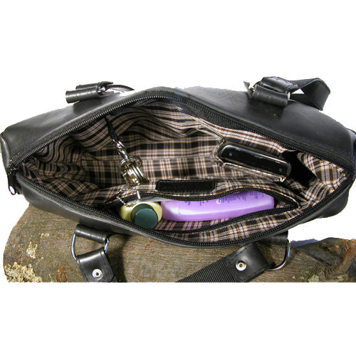 <center>Inside View - Tire Tube Handbags are Lined w/ Cotton,</br>and Contain a Zippered Pocket, two additional pockets and a Strap w/ a Clasp for a Key Chain.</center>