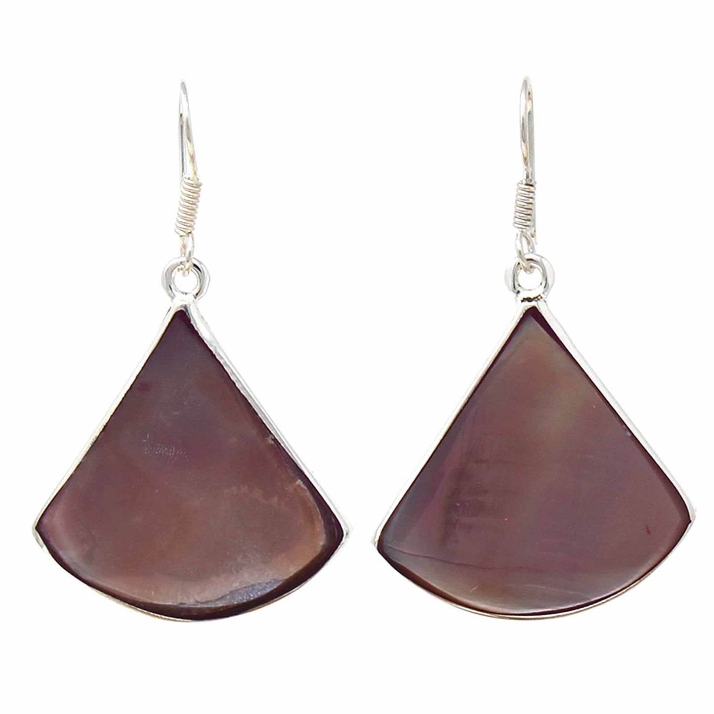 Pendientes colgantes de abanico de concha de almeja rosa plateado
