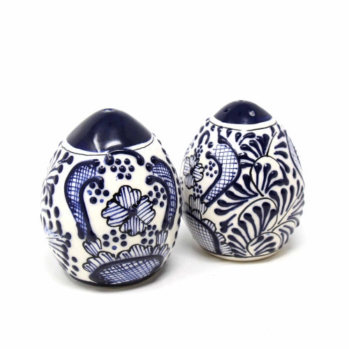 Encantada Handmade Pottery-Ceramic Salt & Pepper Shaker Set- Blue Flower