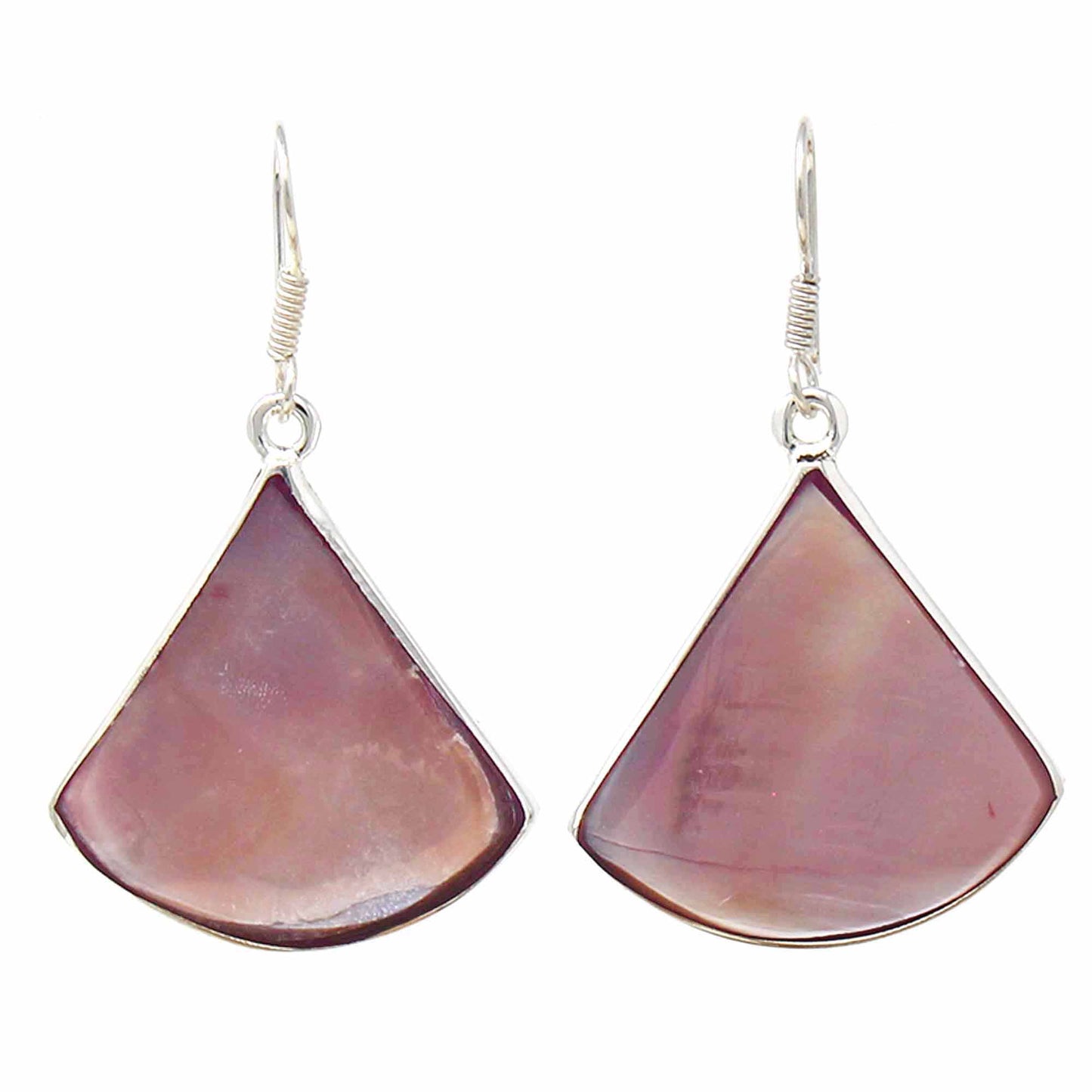 Pendientes colgantes de abanico de concha de almeja rosa plateado
