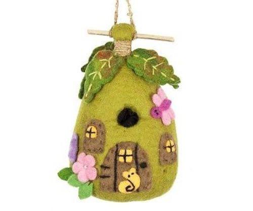 Casa de hadas Felt Birdhouse -Verde/Rosa- Lanas salvajes