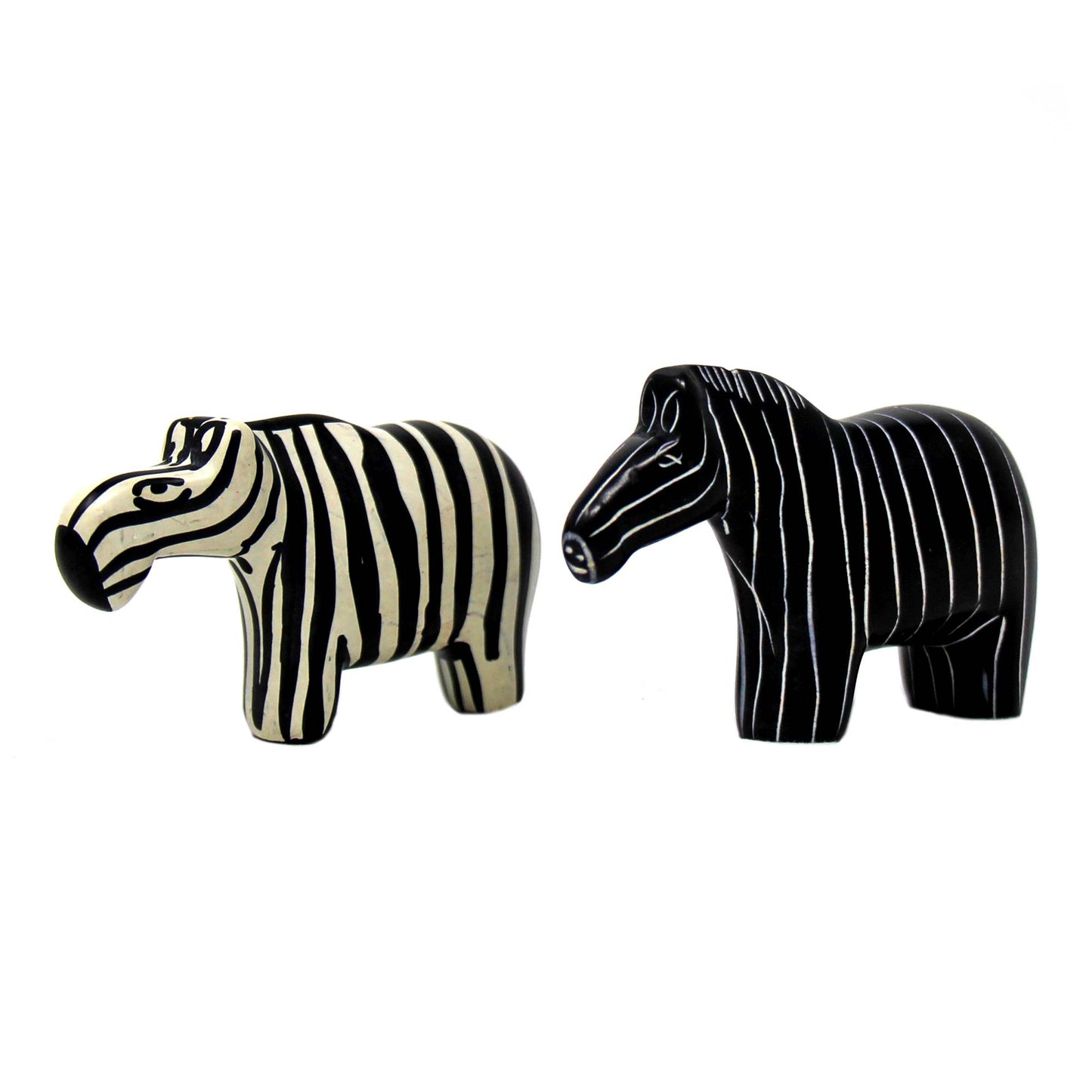 Hand-Carved Zebra Soapstone Sculptures - Set of 2 - Kenya -Fair Trade