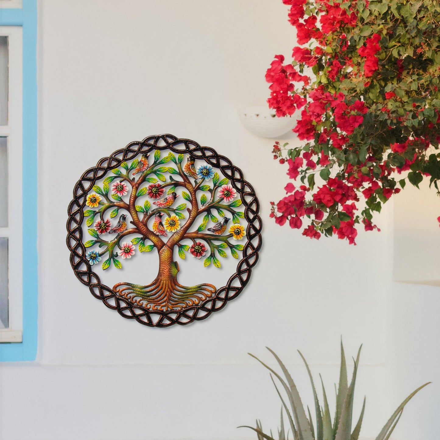 Rooted Tree of Life in Circle - Haitian Metal Drum Wall Art