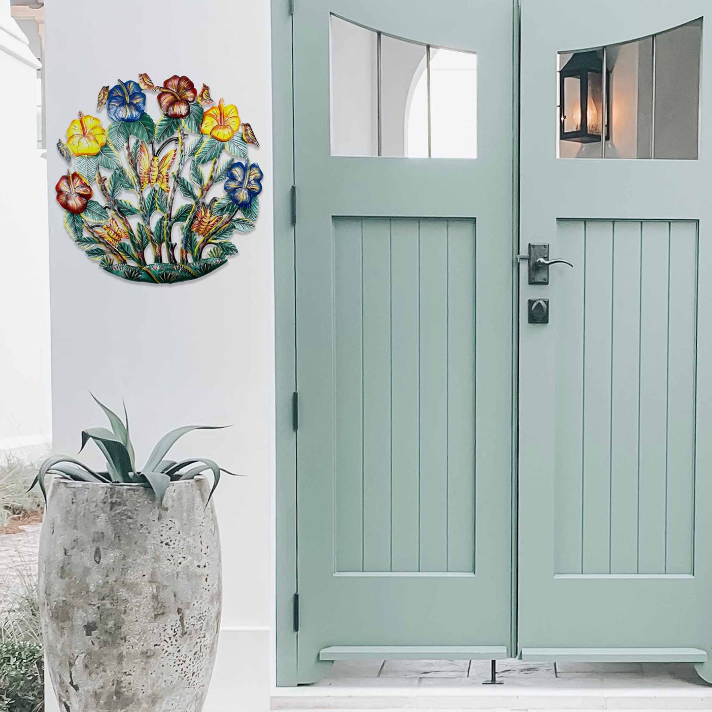 Arte de pared de metal para jardín de flores pintadas - Croix des Bouquets
