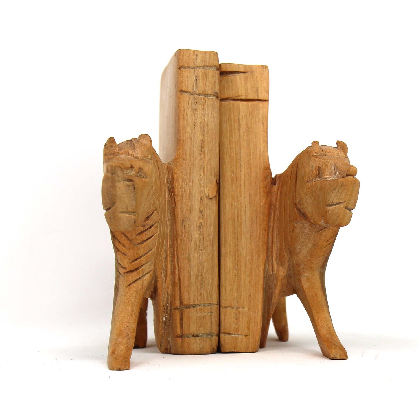 Hand-Carved Wood Lion Book Ends, Set of 2 - Fair Trade- Kenya