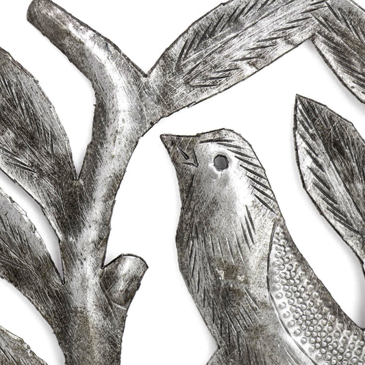 Par de árbol de la vida cuadrado con pájaros - Arte de pared de tambor de acero haitiano
