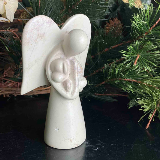 Hand-Carved Soapstone Sculpture- Angel Holding a Dog-Fair Trade-Africa