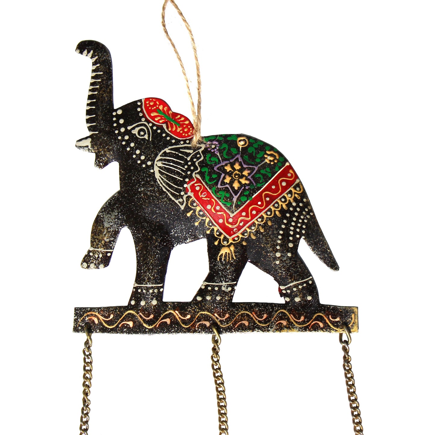 Hand-Painted Embossed Elephant Wind Chimes Made from Recycled Iron