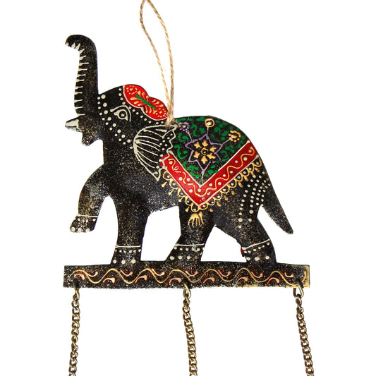 Hand-Painted Embossed Elephant Wind Chimes Made from Recycled Iron