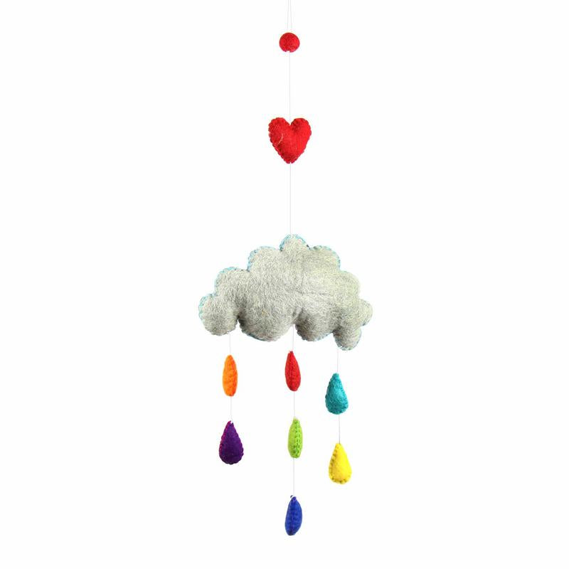 Rainbow Raindrops Baby Mobile - Hand-Felted Hanging Room Decoration