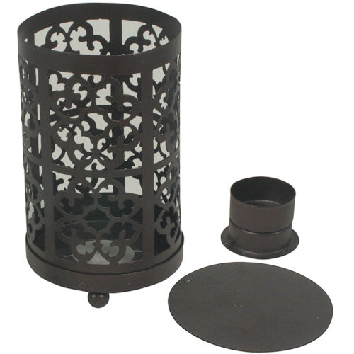 <center>Set of 2 Metal Pillar Candle Lanterns </br>Crafted by Artisans in India </br>Small size measures 7” high</center>