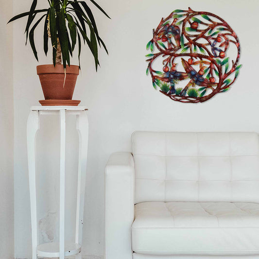 Árbol de la vida pintado a mano, arte de pared de metal de 24 pulgadas - Croix des Bouquets