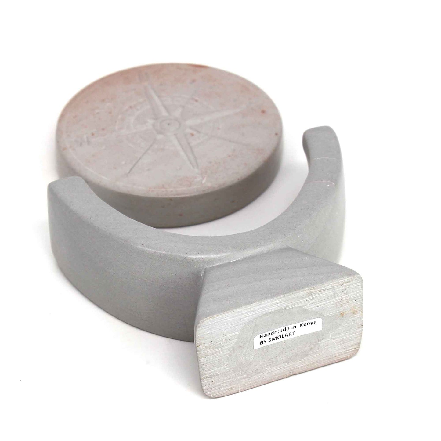 Compass Soapstone Sculpture- Light Gray Stone - Fair Trade-Kenya