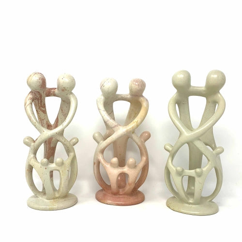 Escultura familiar de esteatita natural de 8 pulgadas de alto - 2 padres 4 hijos - Smolart