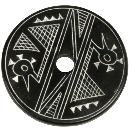 <center>Coal Pendant with Duck Design #1 </br>Crafted by Artisans in Colombia </br>Measures 1-3/4” diameter and 1/8” thick</center>