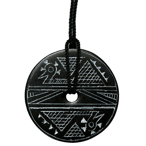 <center>Coal Pendant with Duck Design #1 </br>Crafted by Artisans in Colombia </br>Measures 1-3/4” diameter and 1/8” thick</center>