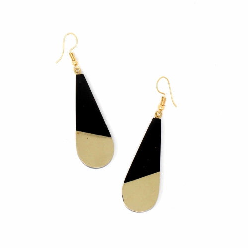 Brass & Black Horn Bisected Teardrop Earrings -Fair Trade