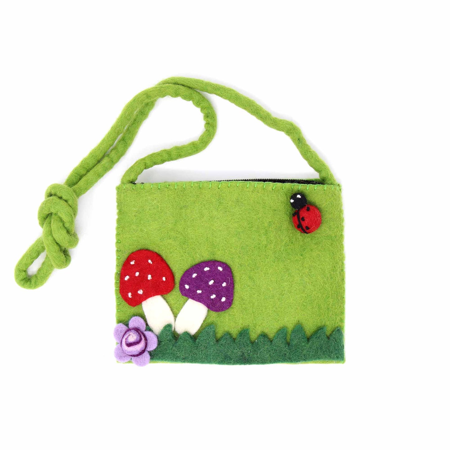 Handmade Felt Mushroom Purse for Children- Green-Global Groove- Nepal -Fair Trade