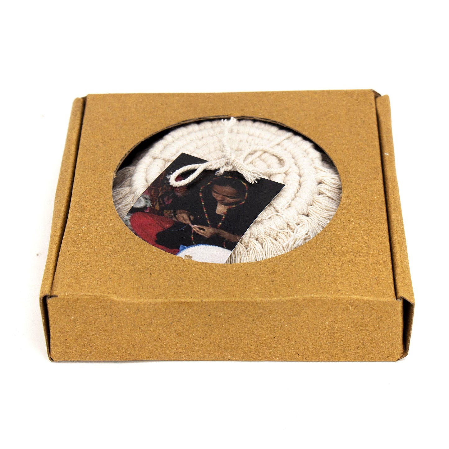 Hand Woven Macrame Coasters in Blush with fringe- Set of 4