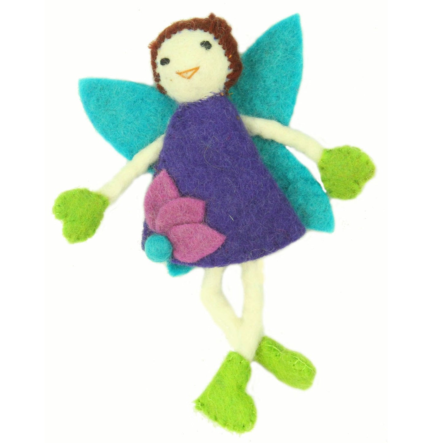 Almohada de hada de los dientes de fieltro a mano - Morena con vestido morado - Global Groove