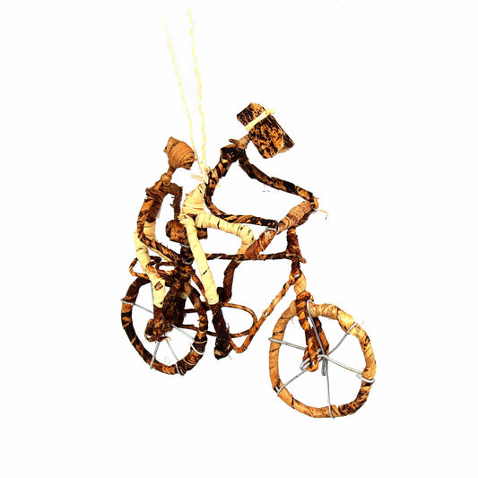 Banana Fiber Bicycle Ornament, Two Riders - Set of 2 Ornaments -Kenya