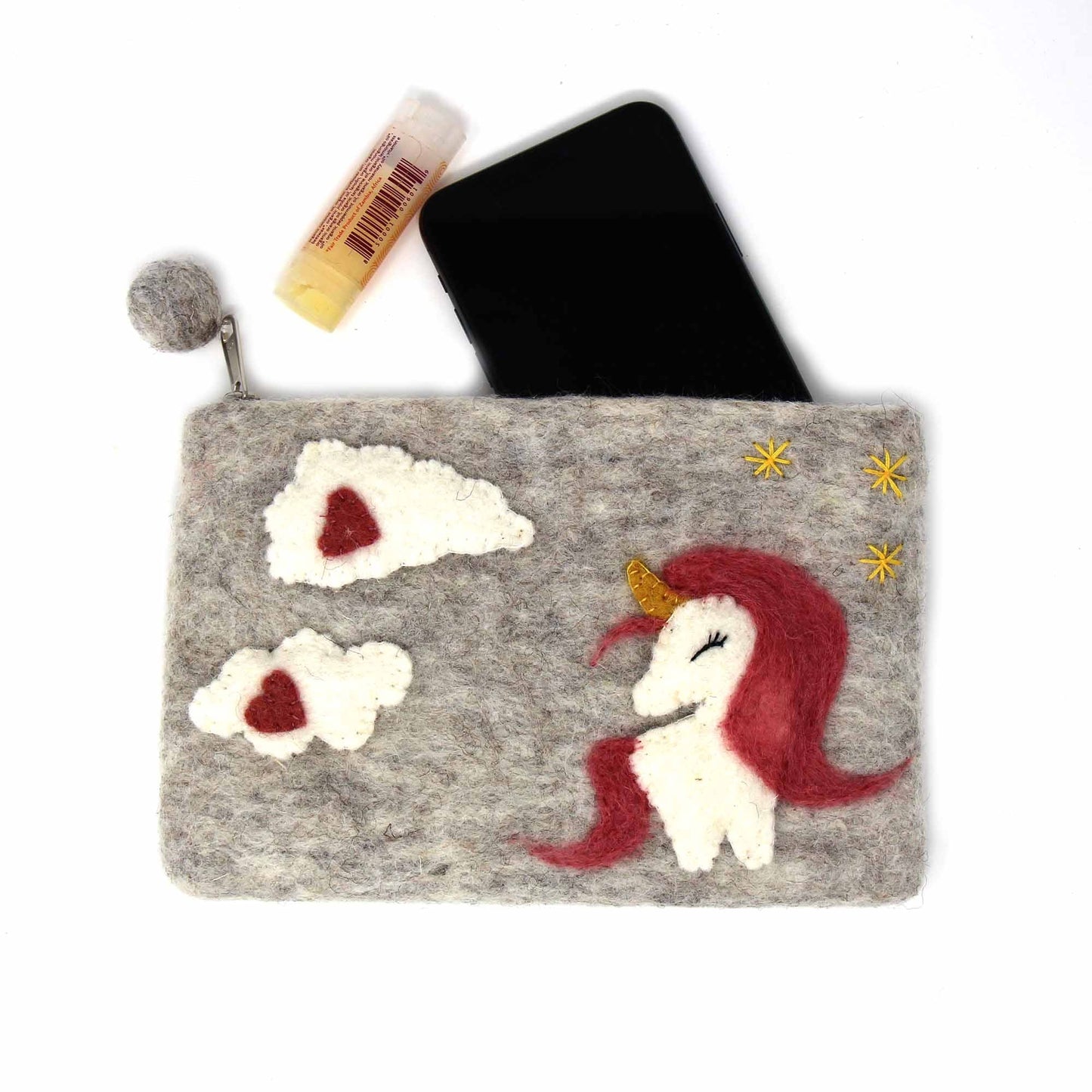 Hand Crafted Felt Pouch- Unicorn-Fair Trade- Nepal