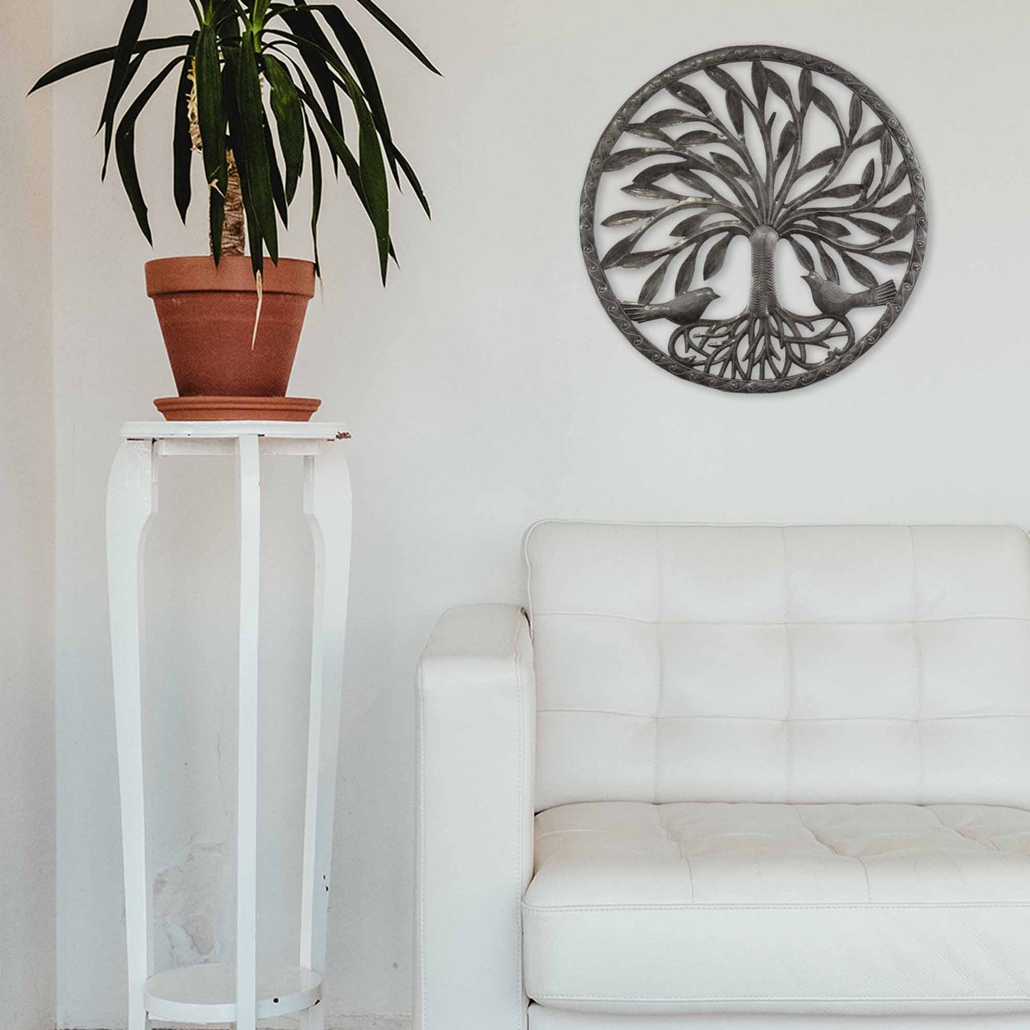 Arte de pared de metal Árbol de la vida con dos pájaros - Croix des Bouquets