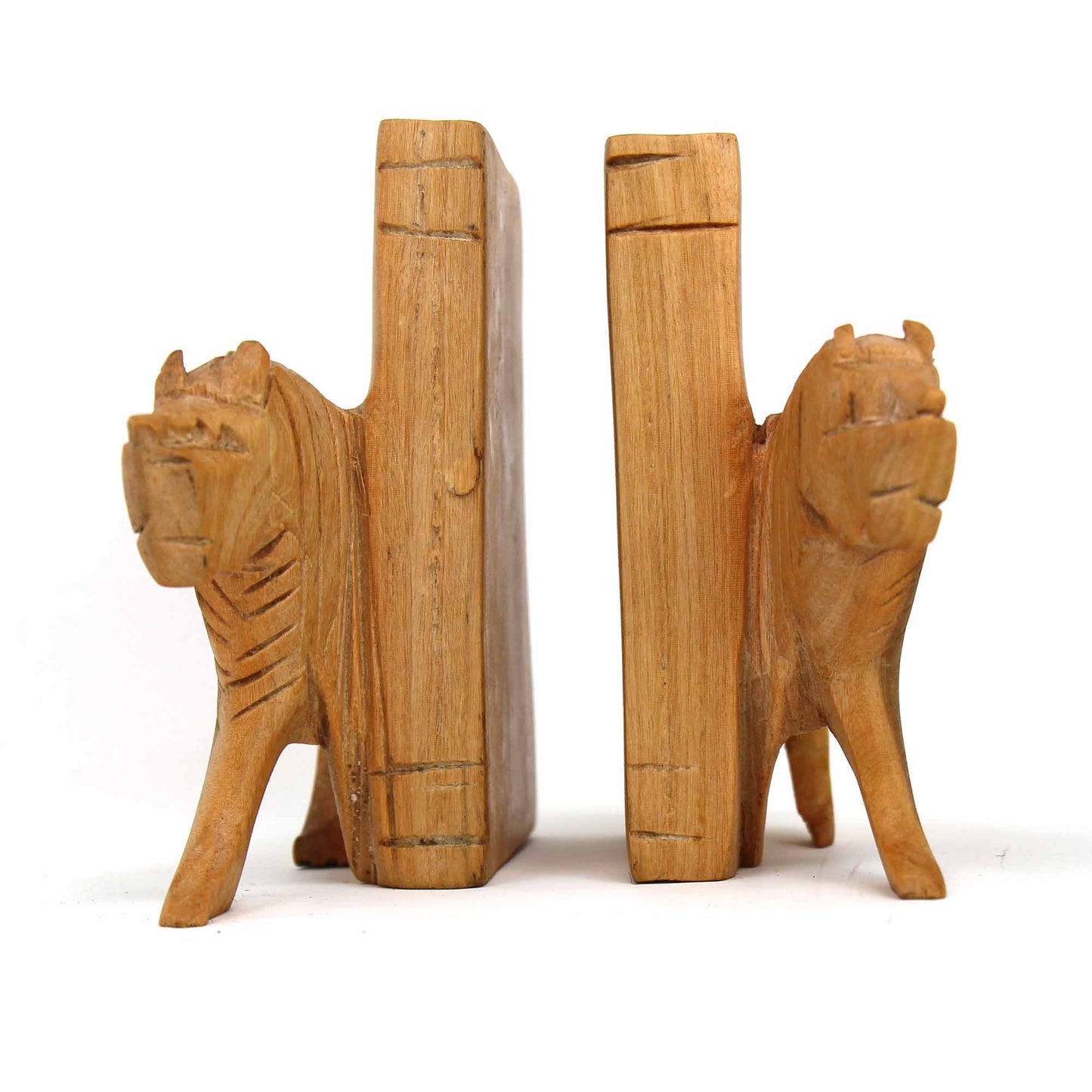 Hand-Carved Wood Lion Book Ends, Set of 2 - Fair Trade- Kenya