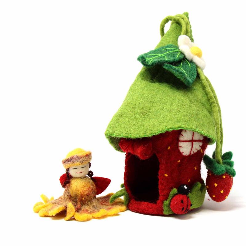 Hand-Felted Strawberry Fairy House - Global Groove