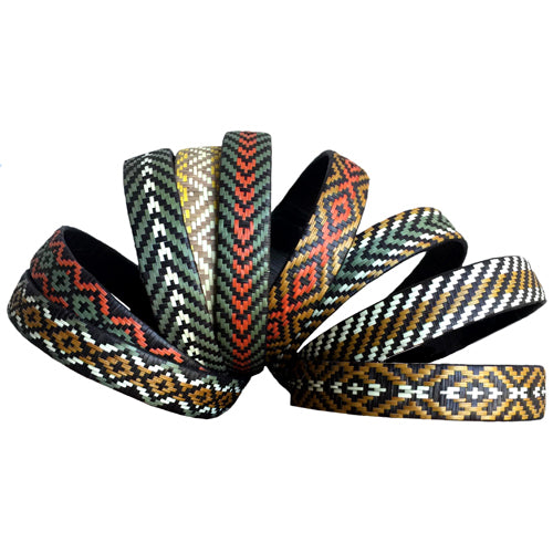 <center>Medium Earth Tone Cana Flecha Bracelets</br>Crafted by Artisans in Colombia<br/>Measures 1/2” wide with variable diameter</center>