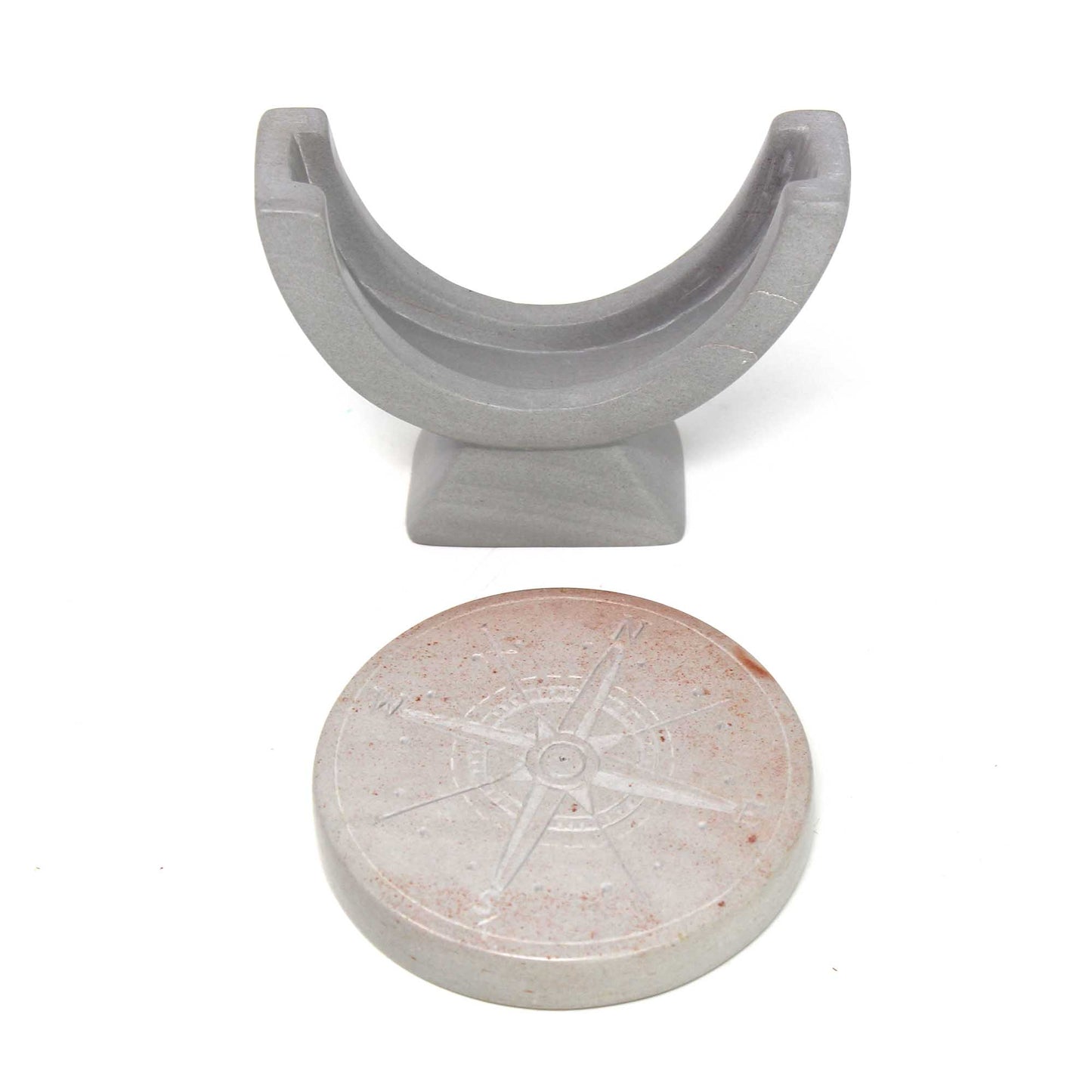 Compass Soapstone Sculpture- Light Gray Stone - Fair Trade-Kenya