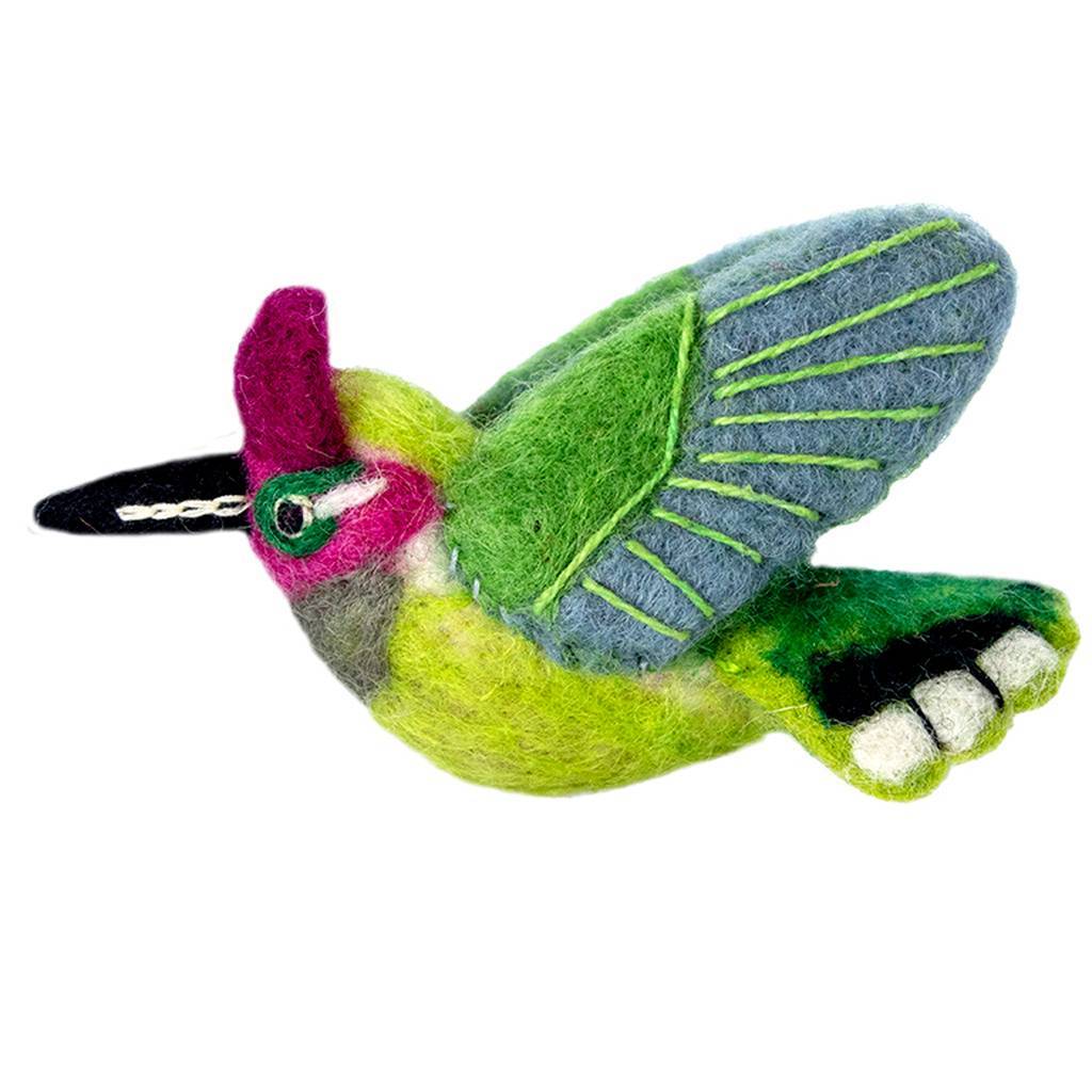Adorno de pájaro de fieltro de lana salvaje - Colibrí de Anna - Lana salvaje (H)