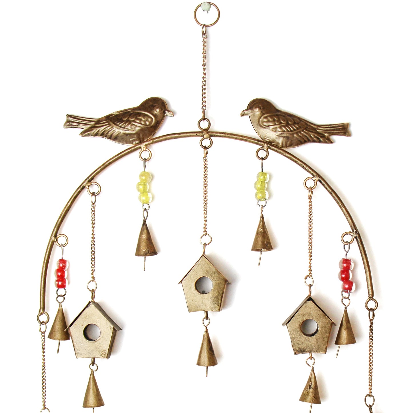 Handcrafted Bird Wind Chimes- Recycled Iron and Glass Beads - Fair Trade-India