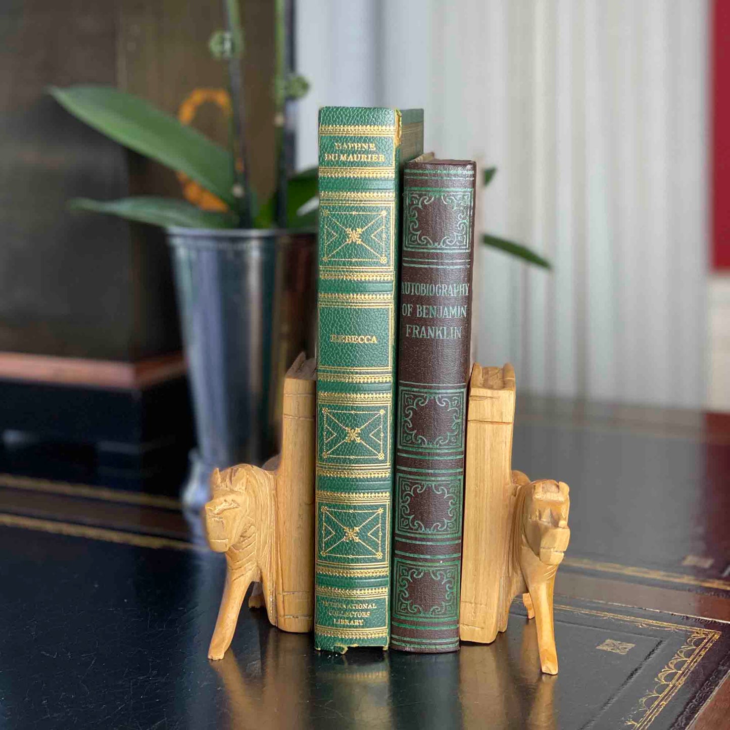 Hand-Carved Wood Lion Book Ends, Set of 2 - Fair Trade- Kenya