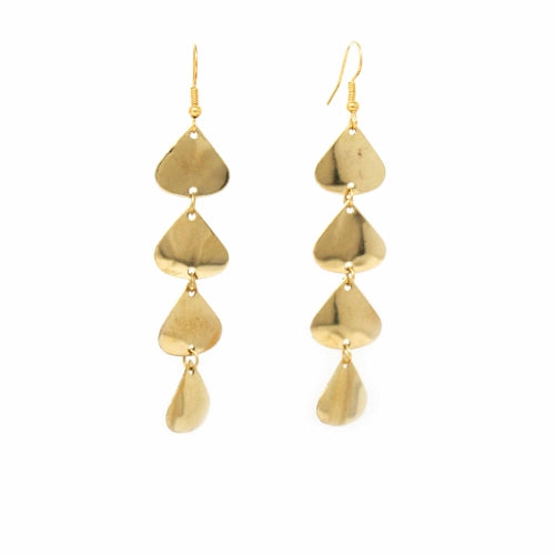 Handmade Geometric Tiered Brass Drop Earrings-Gold-tone-Fair Trade- India
