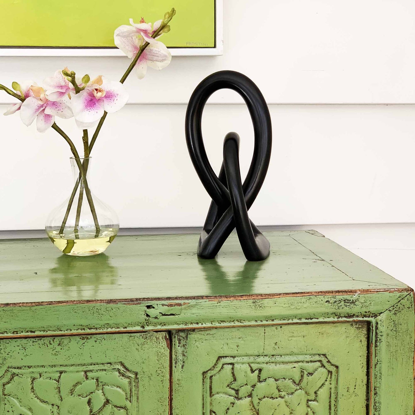 Hand-crafted Soapstone Sculpture - Lovers Knot 10" Tall- Black