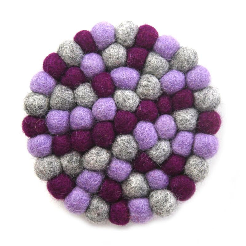 Hand Crafted Felt Ball Coasters from Nepal: 4-pack, Chakra Purples - Global Groove
