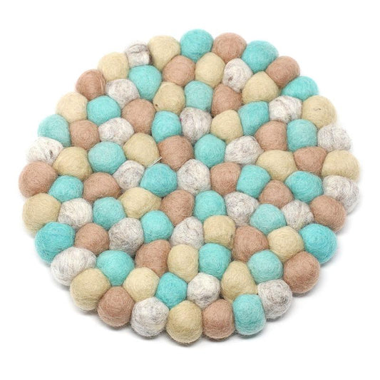 Hand Crafted Felt Ball Coasters from Nepal: 4-pack, Sky - Global Groove