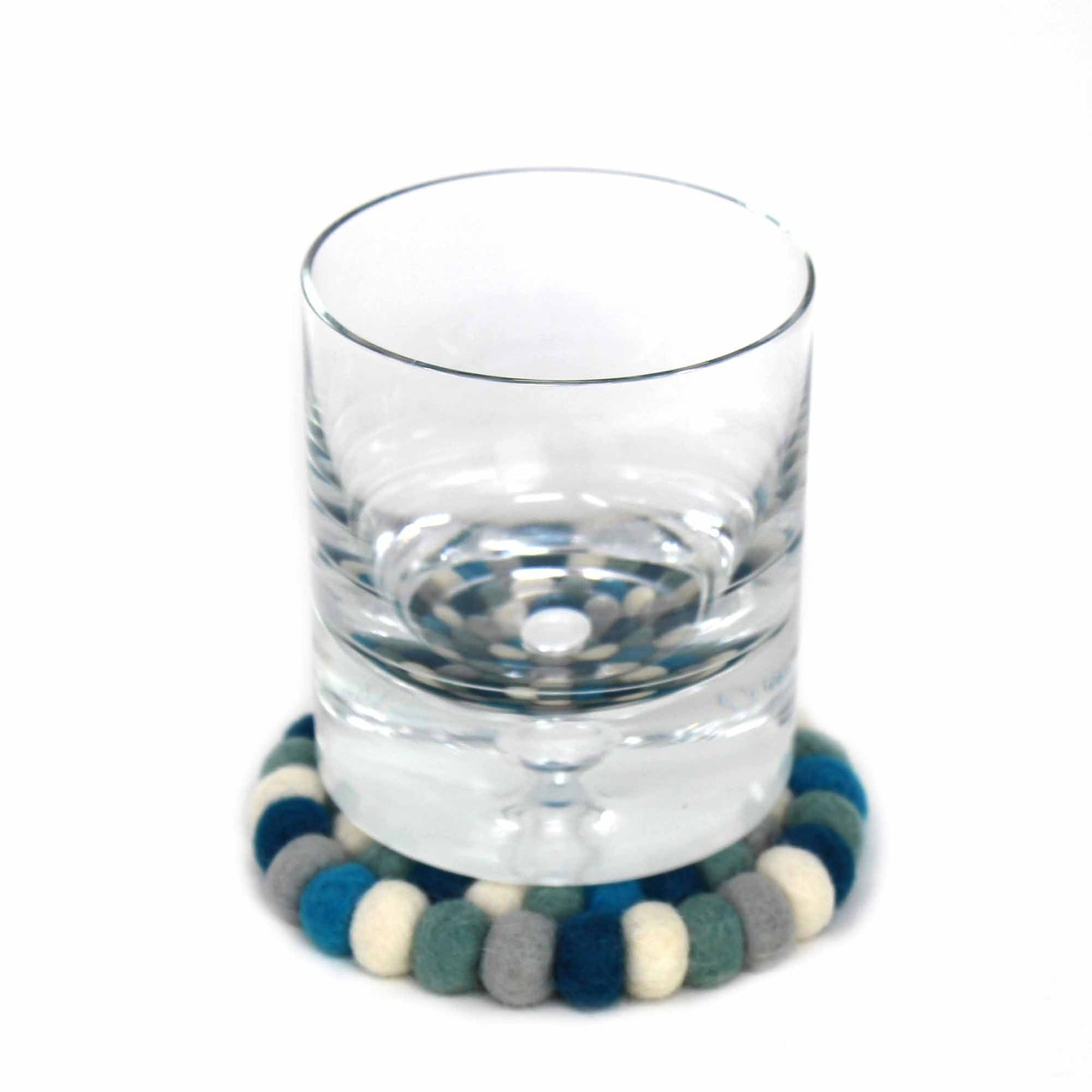 Hand-Crafted Felt Ball Coasters-Ice Blue-Set of 4