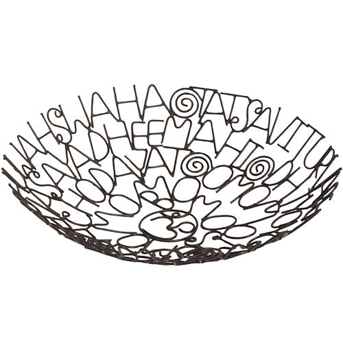 <center>Metal Gayatri Mantra Bowl </br>Crafted by Artisans in India </br>Measures 2-1/2” high with 11” diameter</center>