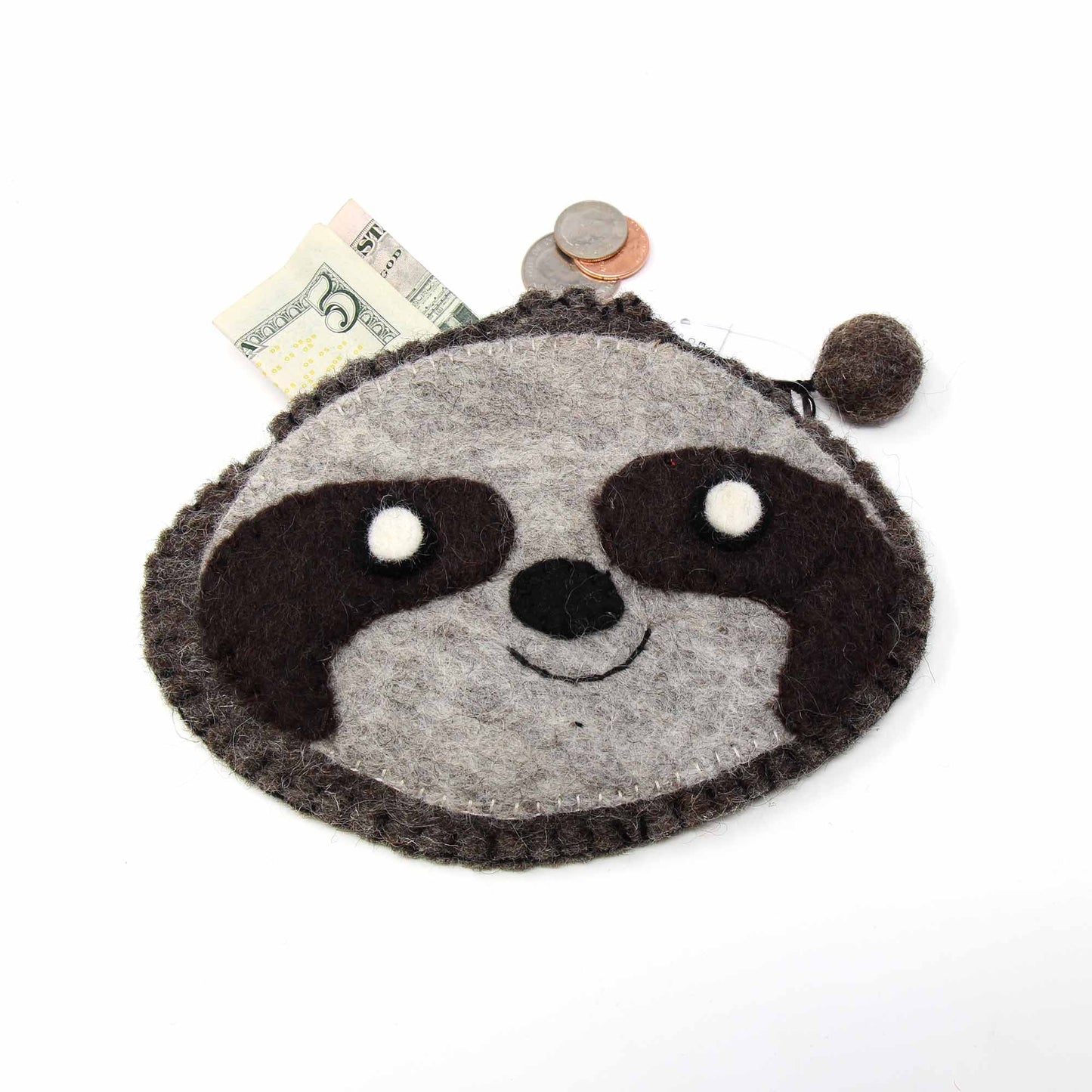 Hand-Crafted Felt Sloth Coin Purse- 6.5" x 4"