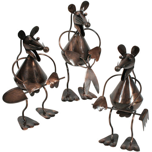 <center>Garden Mice are available with Shovel, Scissors, or Rake </br>Crafted by Artisans in India </br>Each Measures 8” high x 4” wide</center>