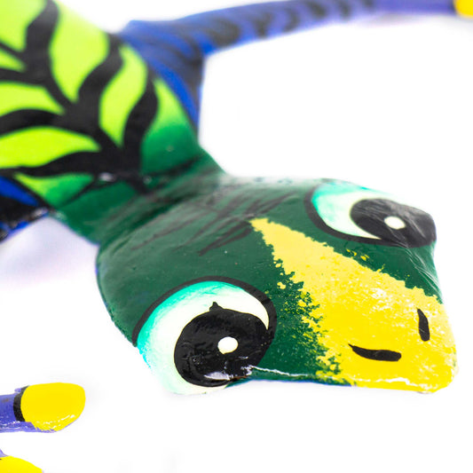 Colorido arte de pared de tambor de acero haitiano Gecko, rayas negras de 13 pulgadas