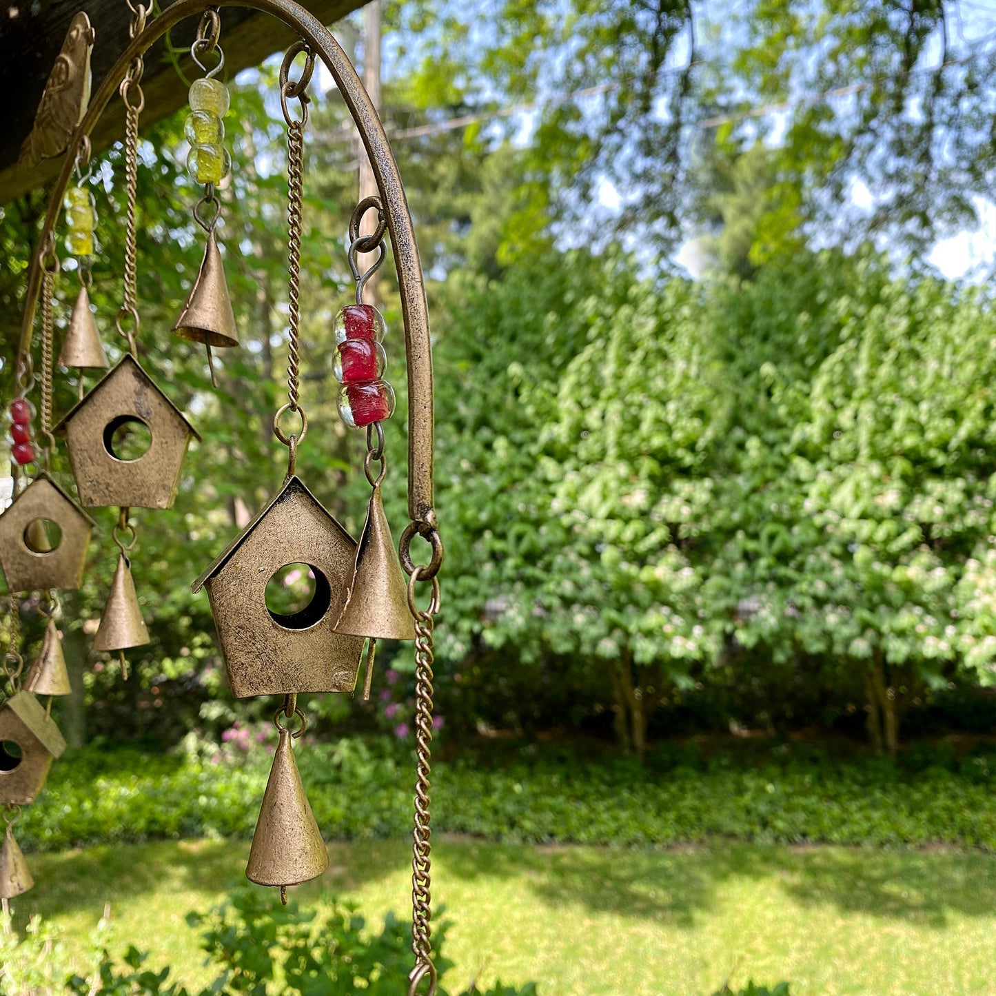 Handcrafted Bird Wind Chimes- Recycled Iron and Glass Beads - Fair Trade-India