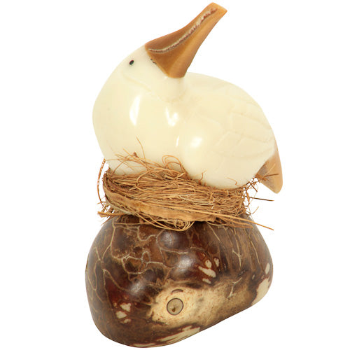 <center>Tagua Nesting Booby Figurine Carved by Artisans of Ecuador - Alternate View </br> Measures: 2-1/2” high x 1-3/4” wide x 1-3/4” deep</center>