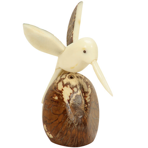 <center>Tagua Hummingbird Figurine with Brown Wings </br> Carved by Artisans of Ecuador </br> Measures: 2-1/4” high x 2” wide x 2-3/4” deep</center>