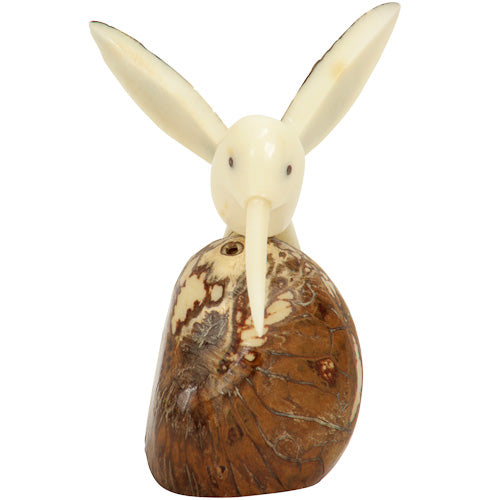 <center>Tagua Hummingbird Figurine with Brown Wings - Front View</br> Carved by Artisans of Ecuador </br> Measures: 2-1/4” high x 2” wide x 2-3/4” deep</center>